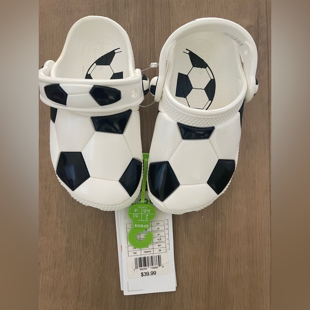CROCS Kids Black and White Soccer Slippers